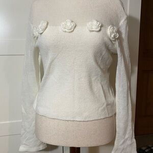 Commense White Sweater with Floral Details